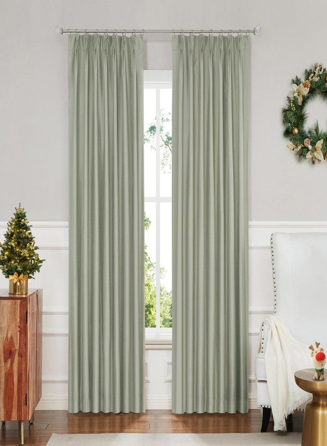 Central Park Sage Blackout Pinch Pleat Curtain Panel for Bedroom Noise Reducing Luxury Silk Panels with Full Blackout Liner Backtab Drapes with 9 Hooks (Ring not Include), 40"x84"x2, Sage Green - Image 1